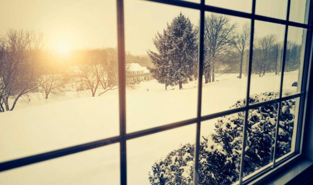 New England snow storm with weak winter sun